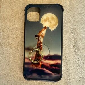 iPhone 11 Giraffe Moon Case with Gemstone Ring Holder - Black Used.